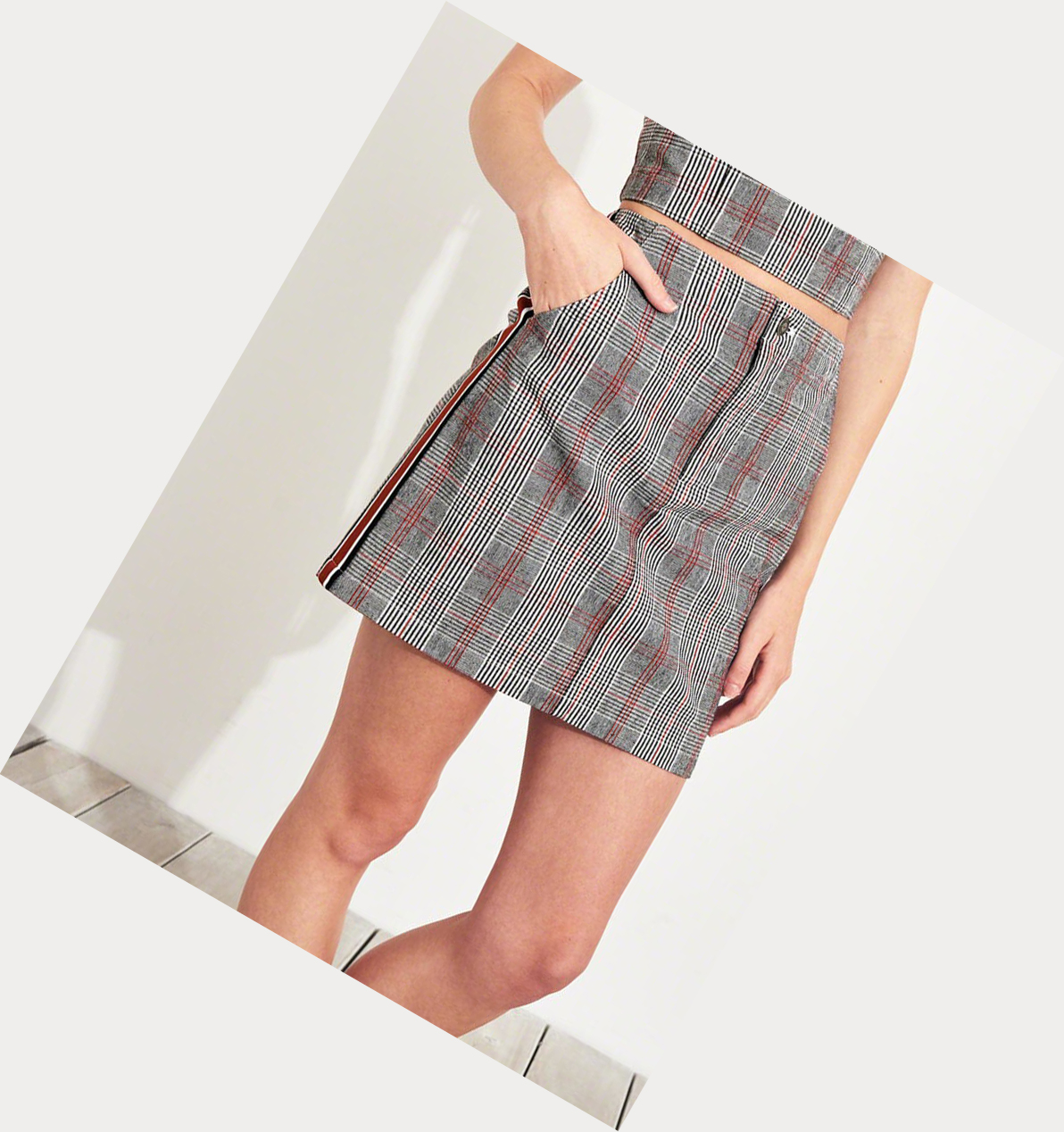 Grey Hollister Side-Stripe Plaid A-Line Mini Women's Skirts | ZA-MSIX574