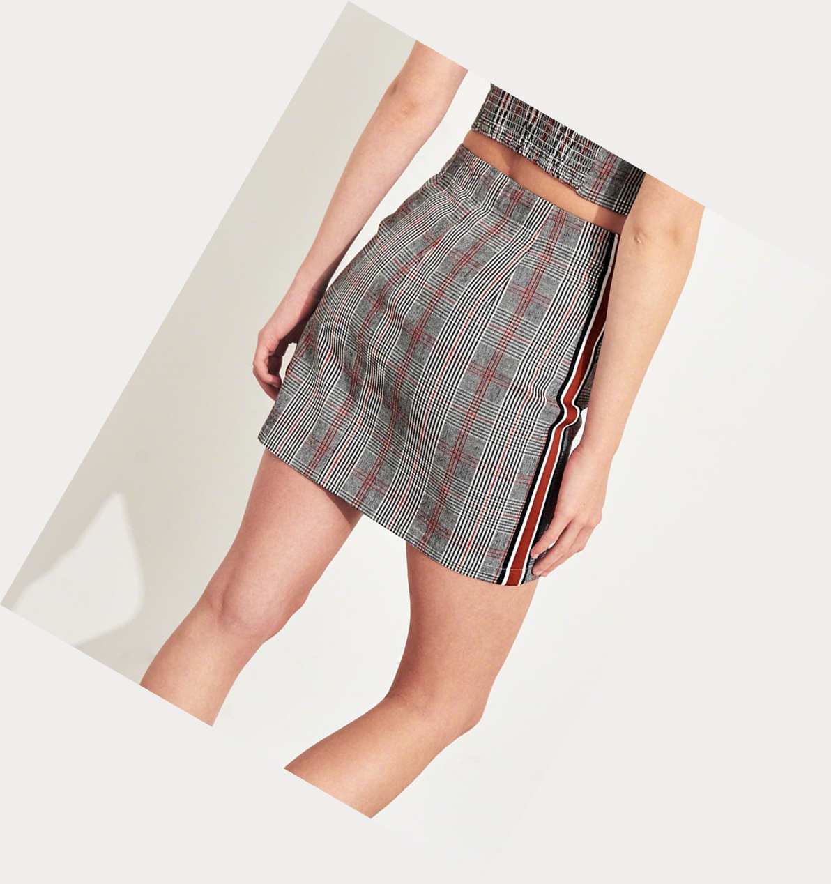 Grey Hollister Side-Stripe Plaid A-Line Mini Women's Skirts | ZA-MSIX574