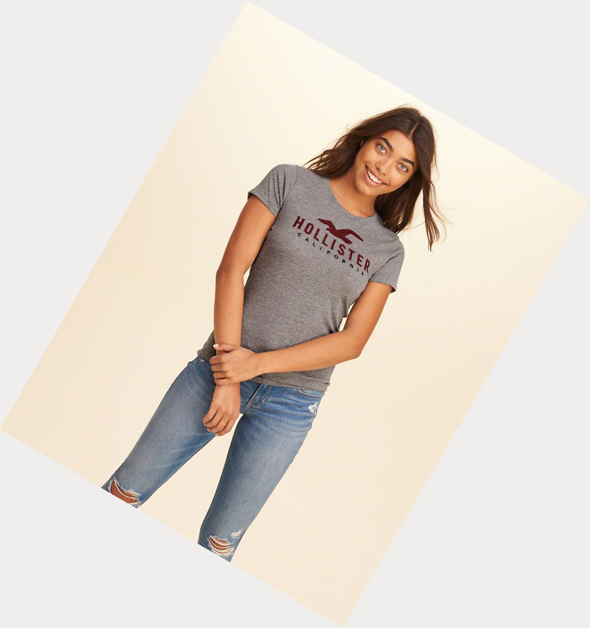 Grey Hollister Slim Crew Women's Short Sleeve | ZA-FNSY594