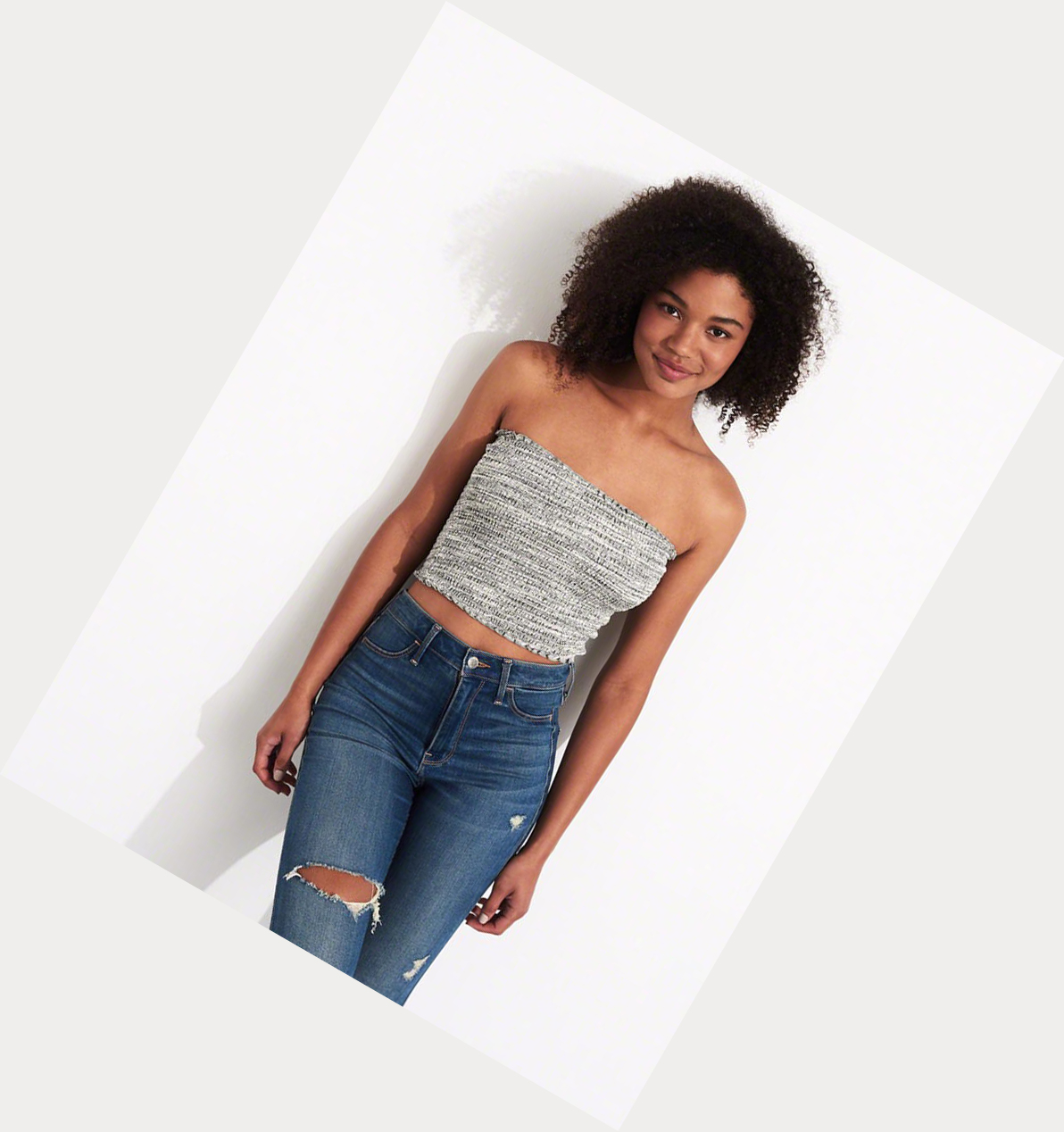 Grey Hollister Smocked Crop Tube Women's Tanks | ZA-VKDR354