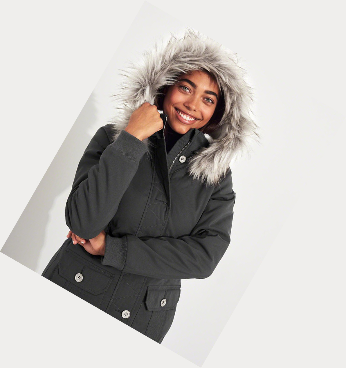 Grey Hollister Stretch Cozy-Lined Women's Parka Jackets | ZA-UMHC174