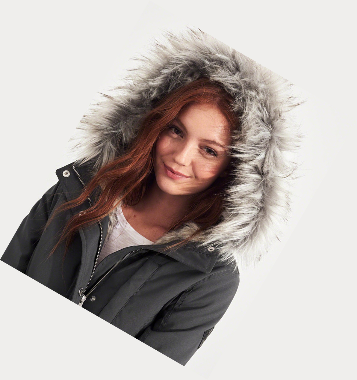 Grey Hollister Stretch Faux-Fur-Lined Women's Parka Jackets | ZA-DMQP968