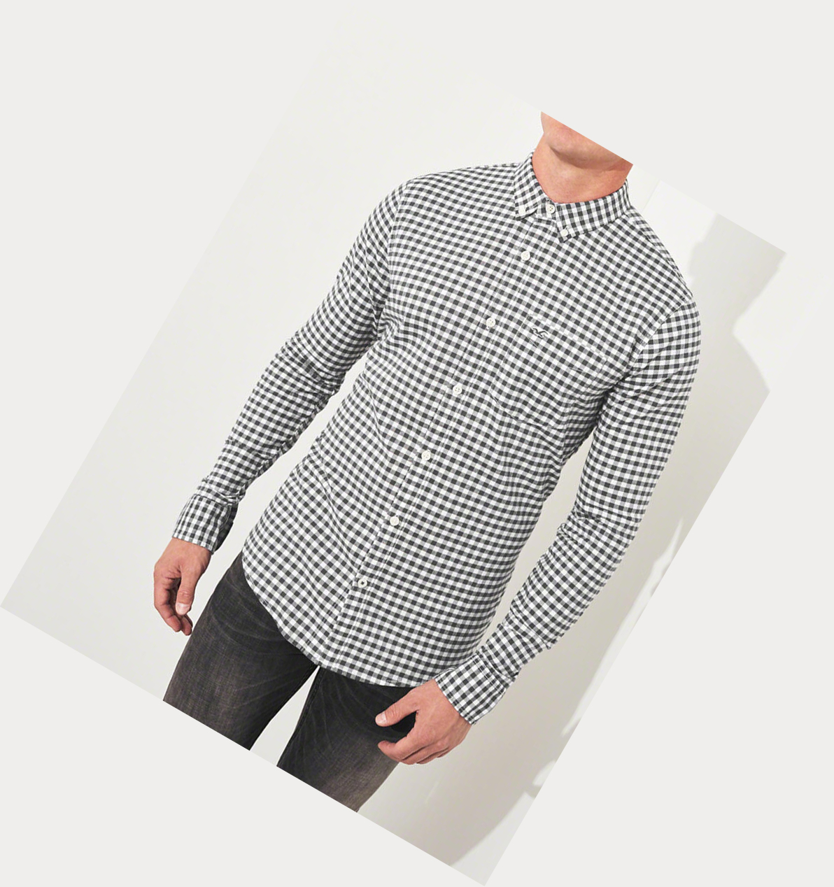 Grey Hollister Stretch Oxford Muscle Fit Men's Long Sleeve | ZA-RSNB261