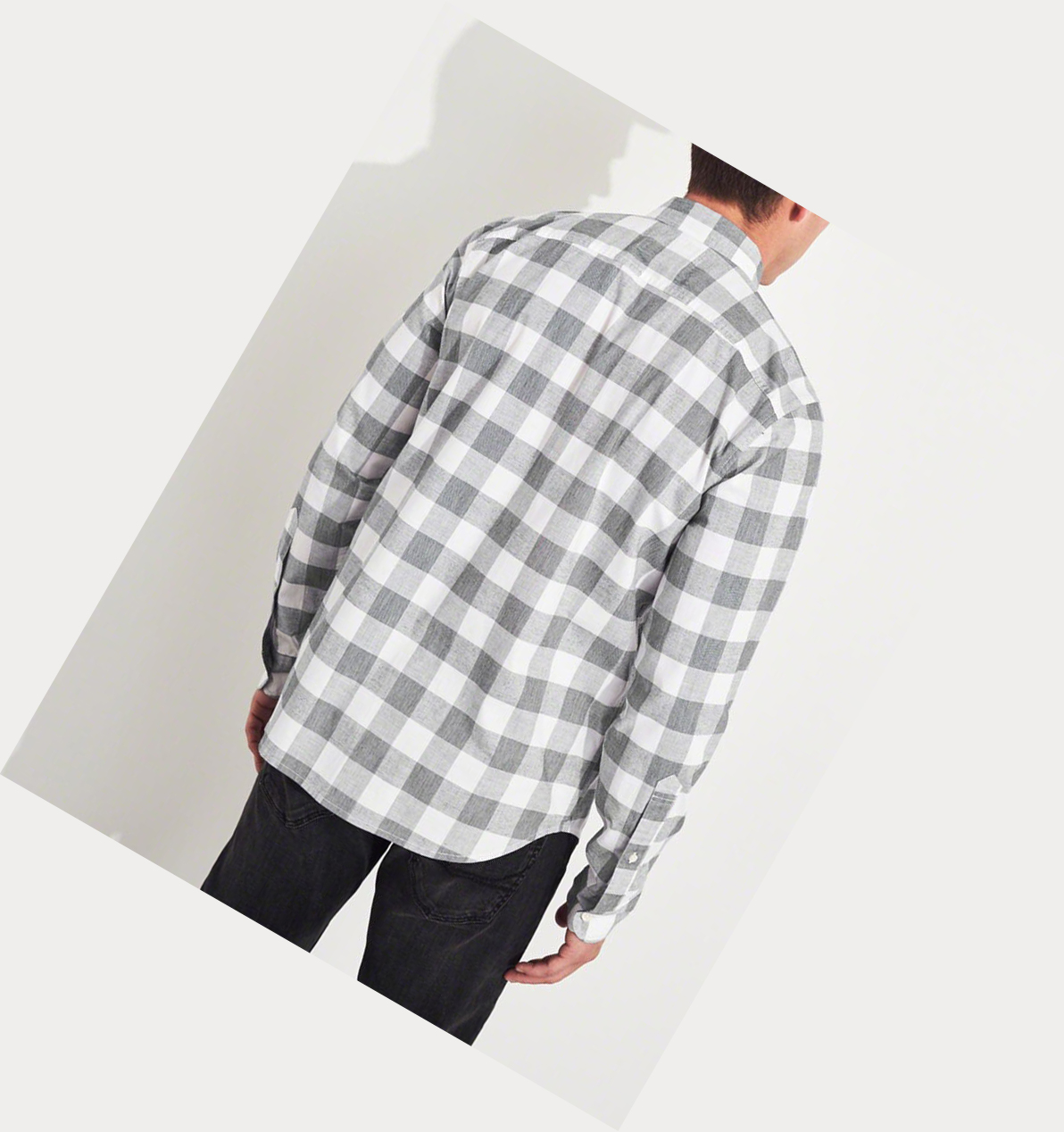 Grey Hollister Stretch Plaid Poplin Men's Long Sleeve | ZA-CURQ801