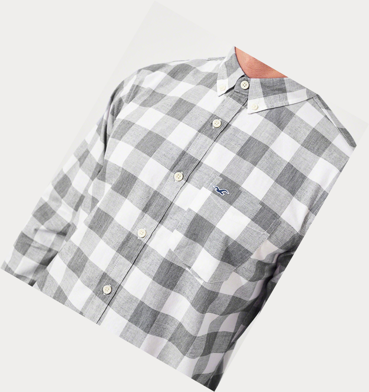 Grey Hollister Stretch Plaid Poplin Men's Long Sleeve | ZA-CURQ801