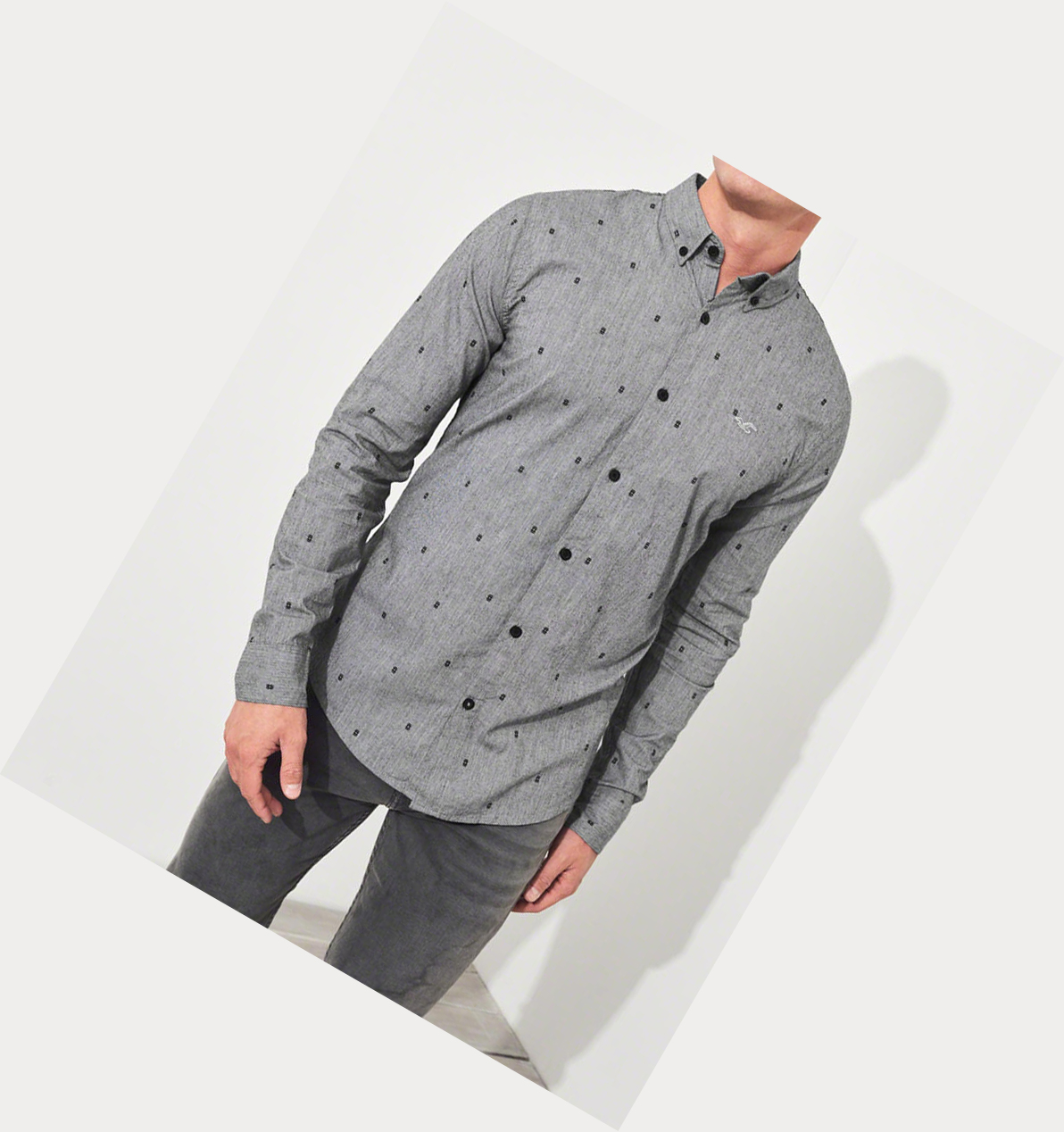 Grey Hollister Stretch Poplin Muscle Fit Men's Long Sleeve | ZA-UONJ905