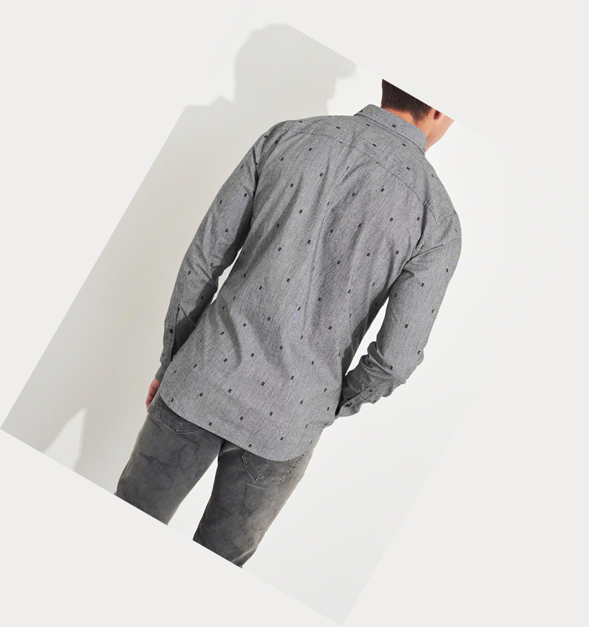 Grey Hollister Stretch Poplin Muscle Fit Men's Long Sleeve | ZA-UONJ905