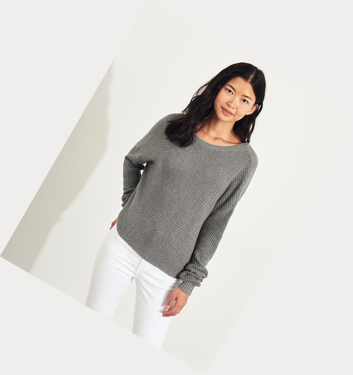 Grey Hollister Twist-Back Women's Sweaters | ZA-ZQBM921