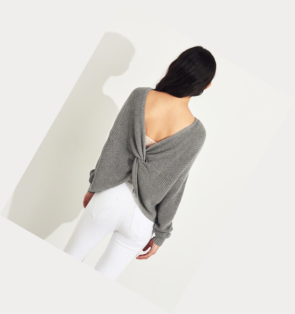 Grey Hollister Twist-Back Women's Sweaters | ZA-ZQBM921