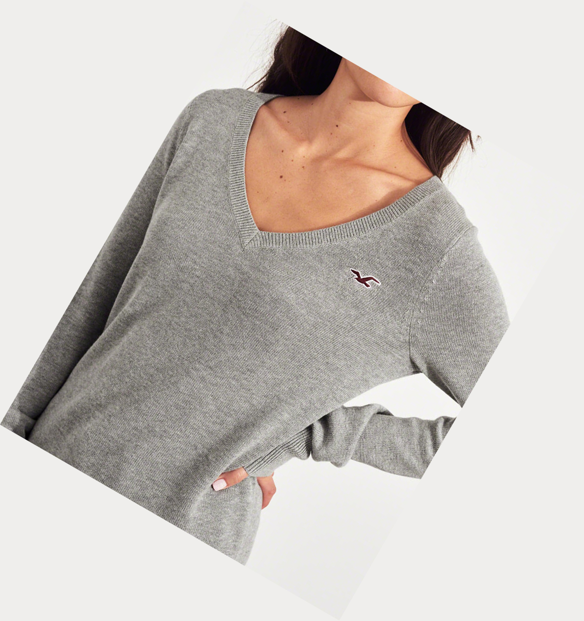 Grey Hollister V-Neck Women's Sweaters | ZA-DCQX921