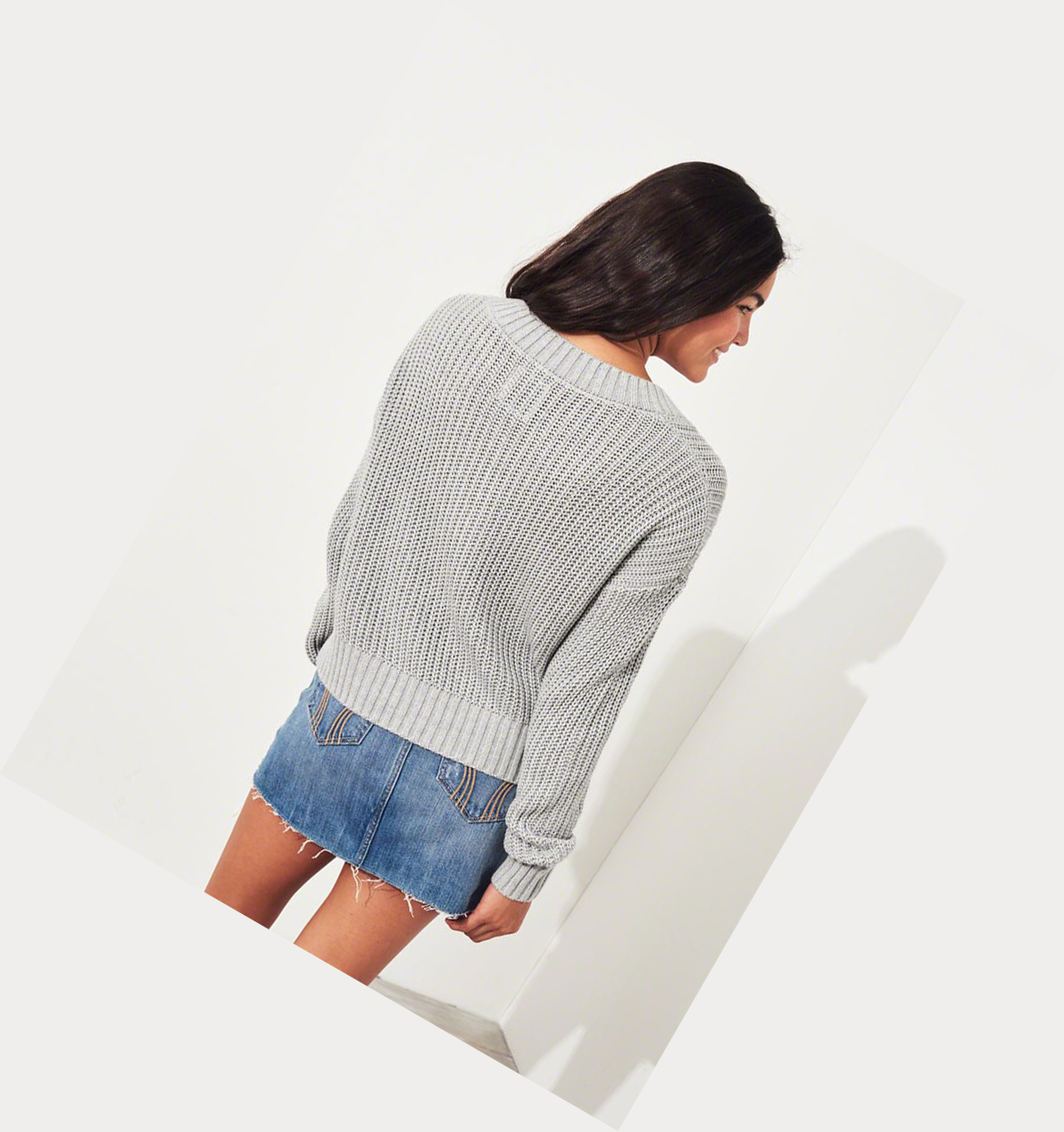 Grey Hollister V-Neck Women's Sweaters | ZA-HIGX237