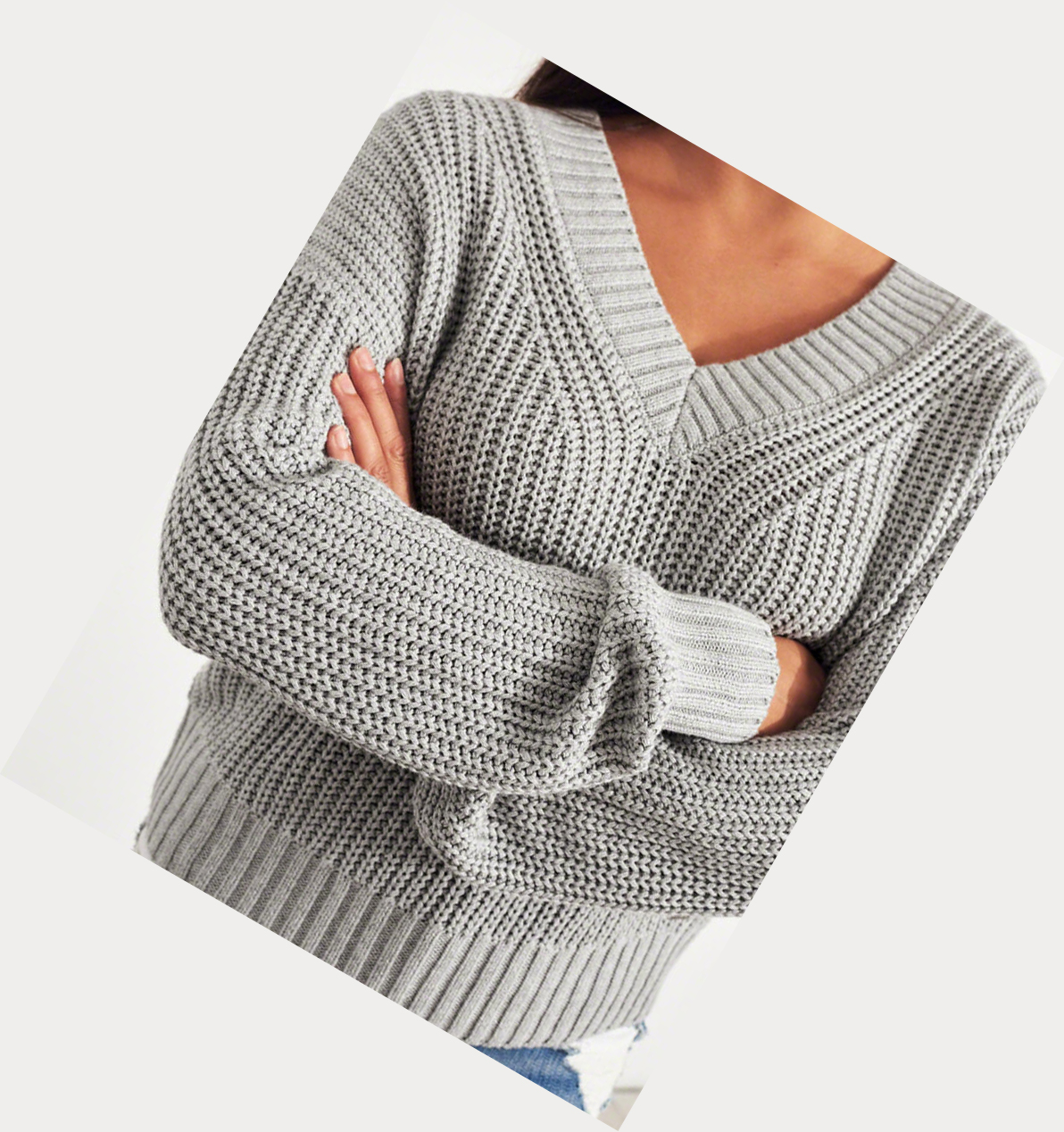 Grey Hollister V-Neck Women's Sweaters | ZA-HIGX237