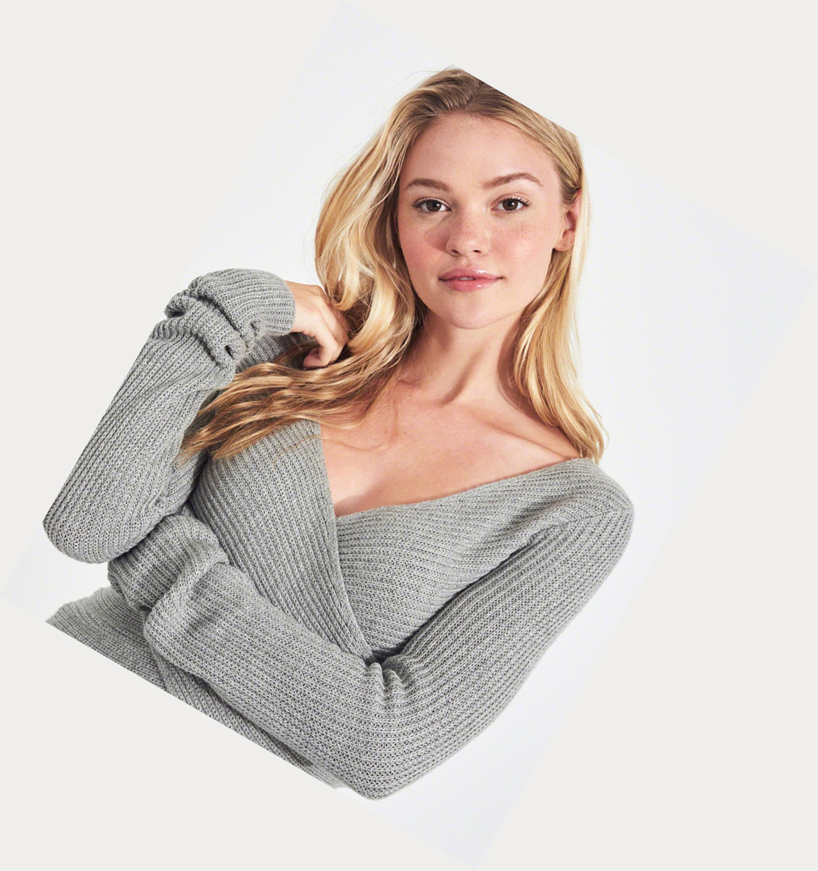 Grey Hollister Wrap-Front Women's Sweaters | ZA-BCFZ783