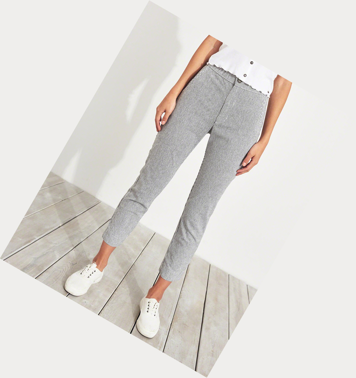 Grey Stripes Hollister Stretch Crop Taper Women's Pants | ZA-REAI941