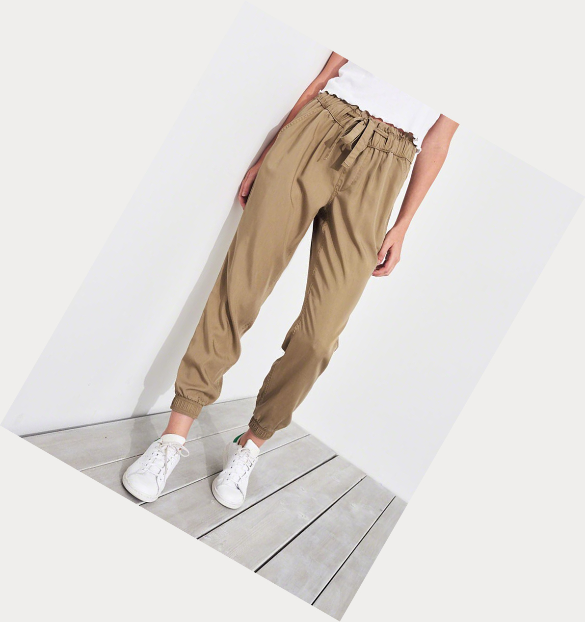 Khaki Hollister Paper-Bag High-Rise Twill Women's Pants | ZA-CAOW461