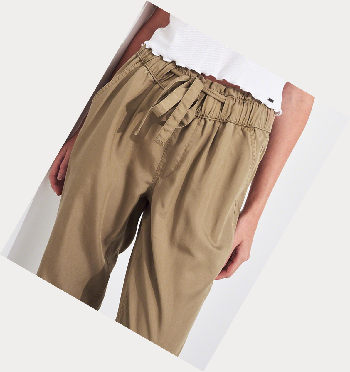 Khaki Hollister Paper-Bag High-Rise Twill Women's Pants | ZA-CAOW461