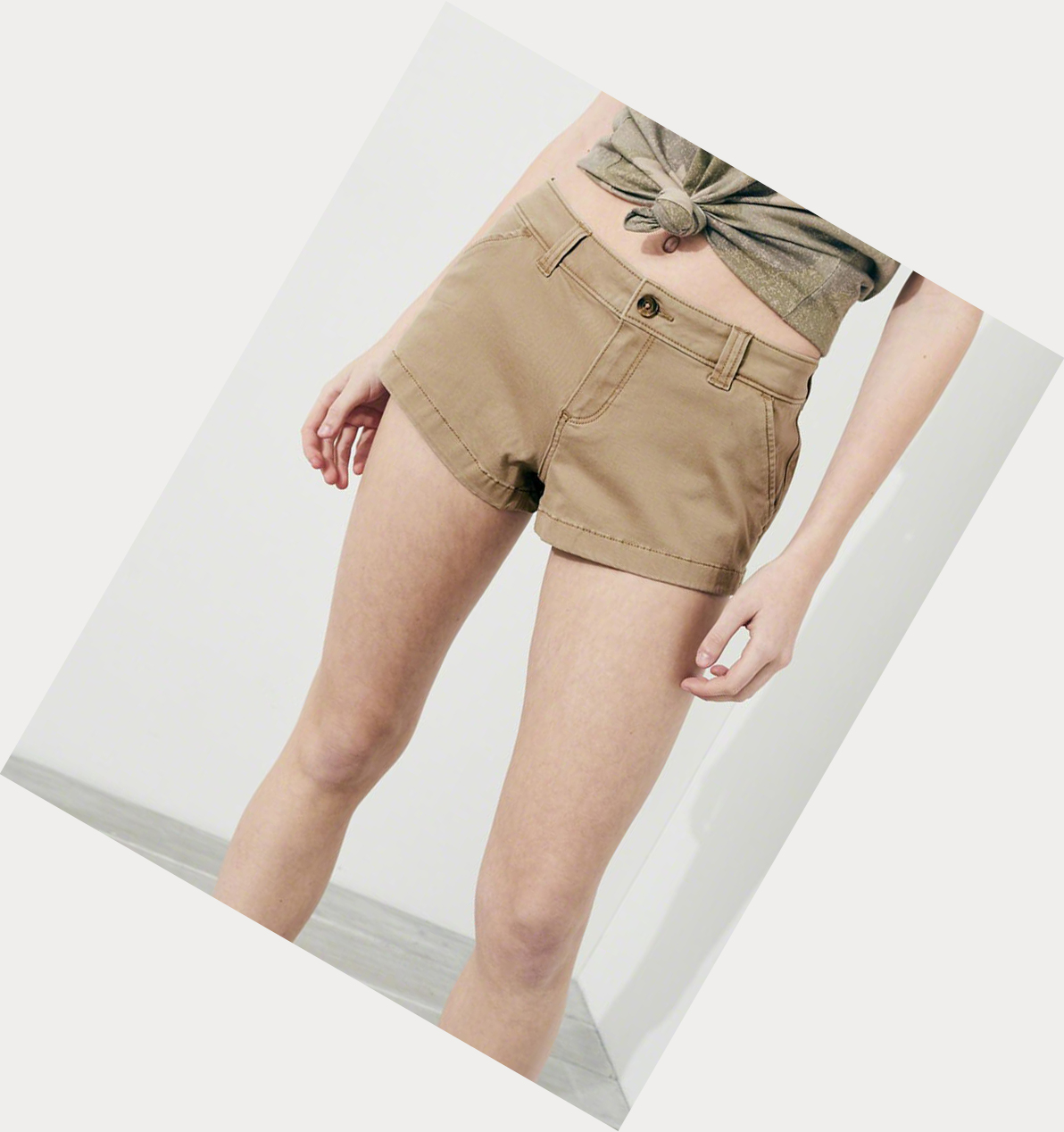 Khaki Hollister Stretch Low-Rise Twill Chino Women's Shorts | ZA-ETOQ548