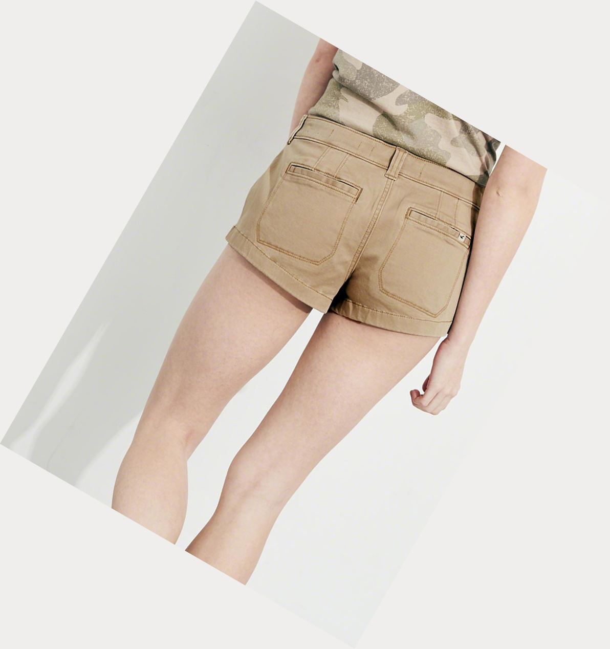 Khaki Hollister Stretch Low-Rise Twill Chino Women's Shorts | ZA-ETOQ548