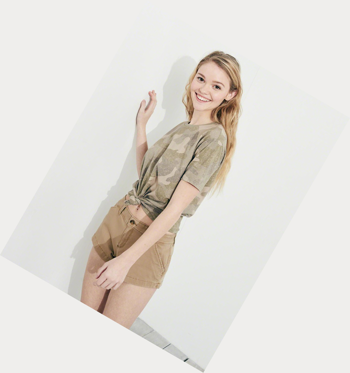 Khaki Hollister Stretch Low-Rise Twill Chino Women's Shorts | ZA-ETOQ548