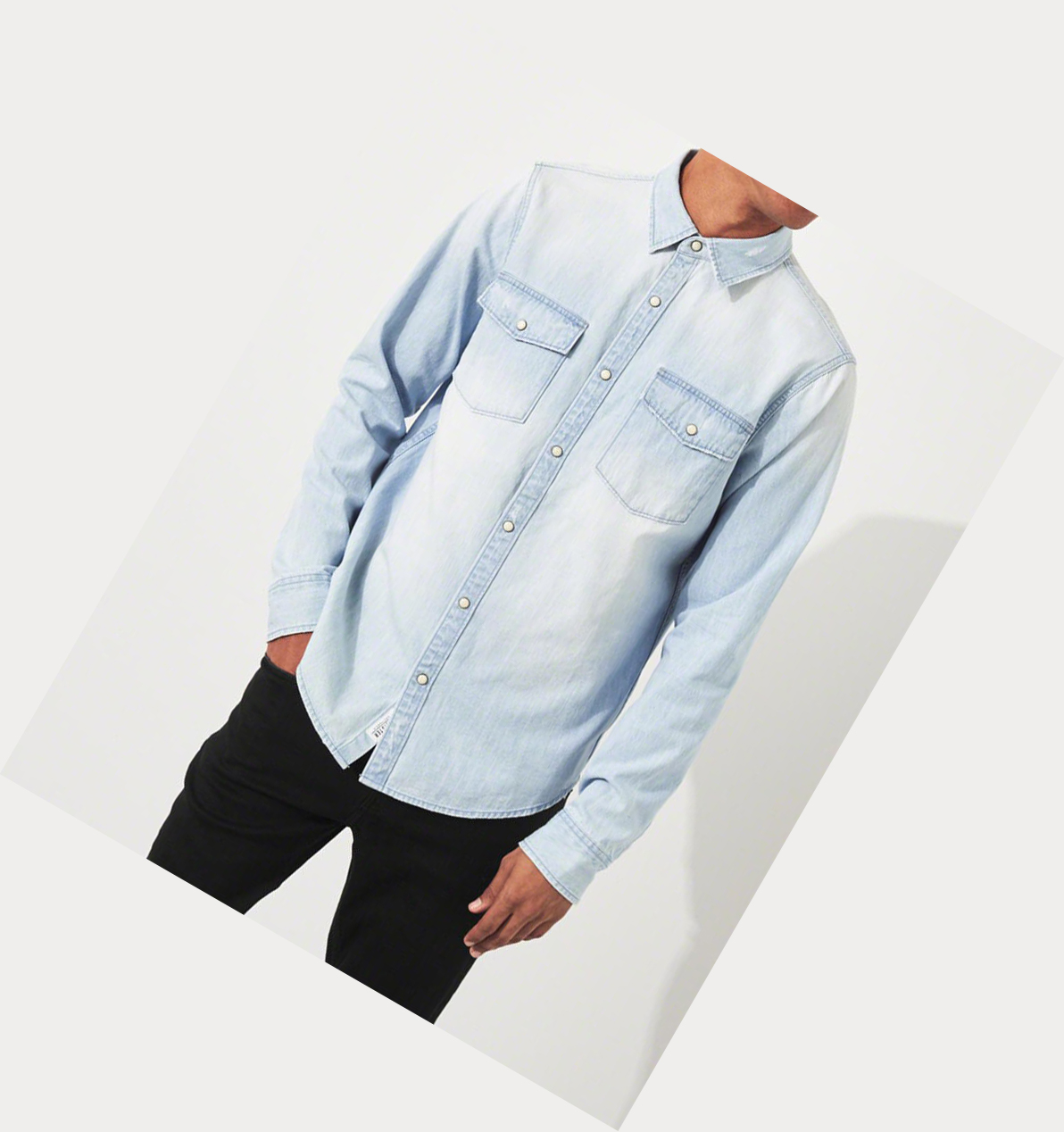 Light Blue Hollister Denim Men's Long Sleeve | ZA-ILVB865