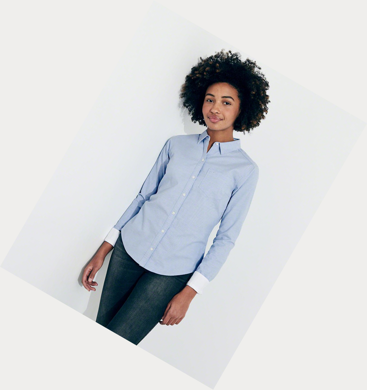 Light Blue Hollister Stretch Cotton-Blend Women's Long Sleeve | ZA-KEVO947