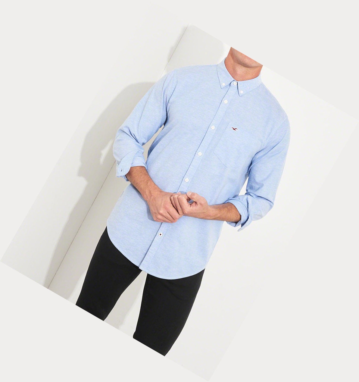 Light Blue Hollister Stretch Oxford Men's Long Sleeve | ZA-OKHZ081