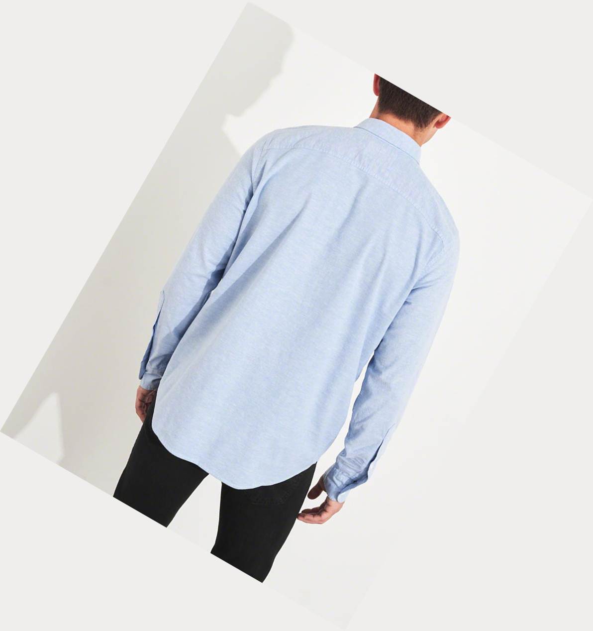 Light Blue Hollister Stretch Oxford Men's Long Sleeve | ZA-OKHZ081