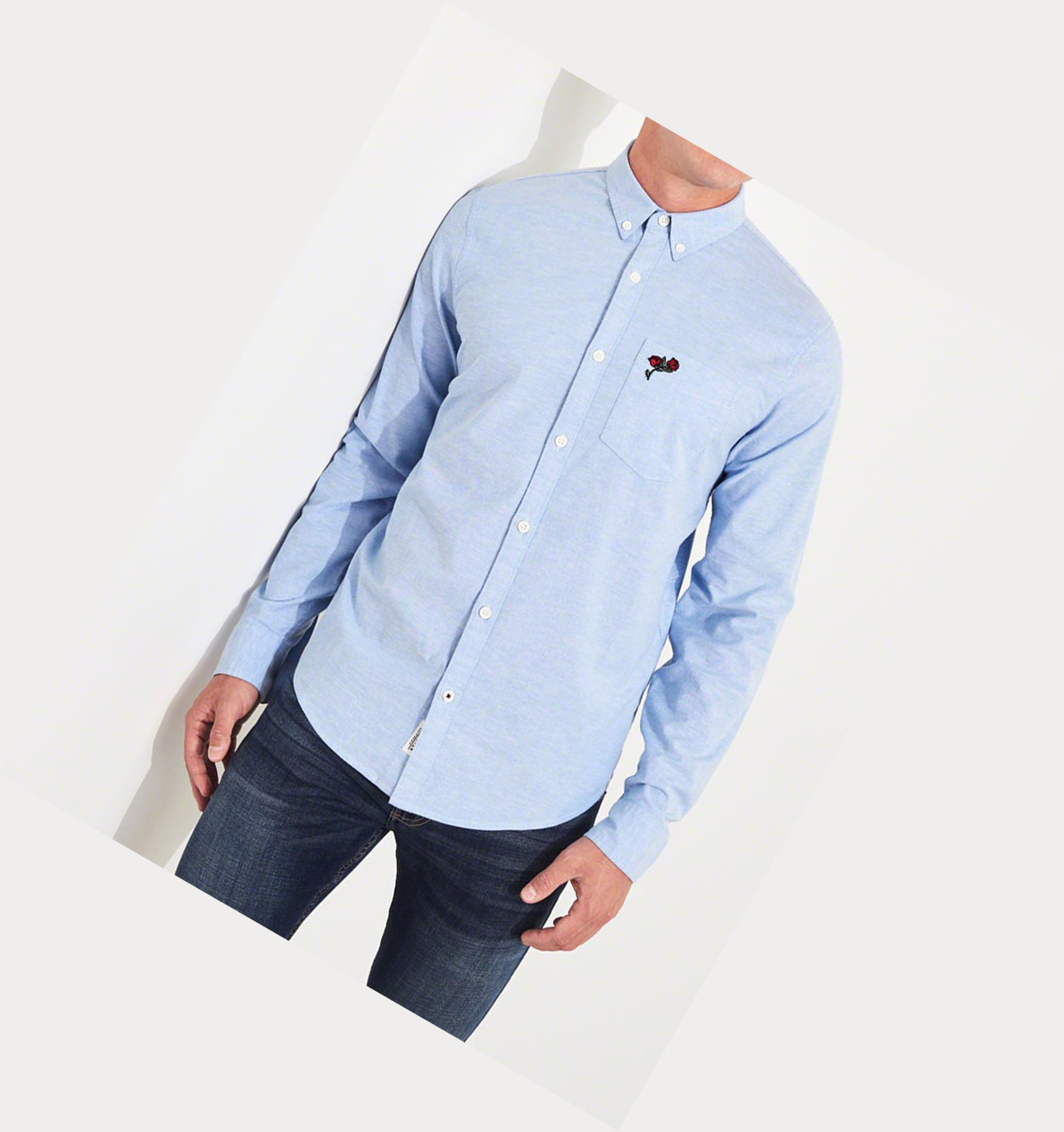 Light Blue Hollister Stretch Oxford Men's Long Sleeve | ZA-ZCDL751