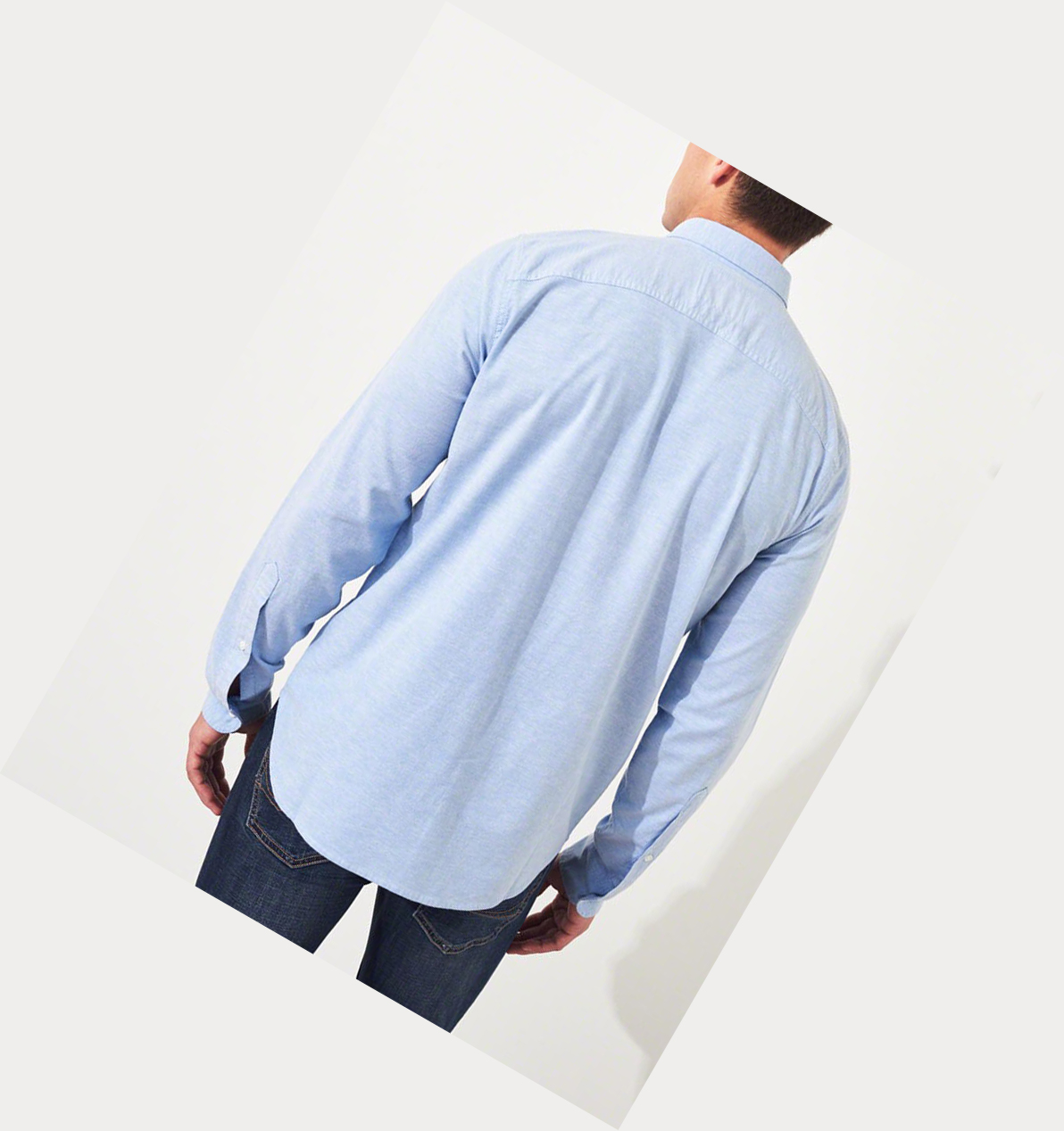 Light Blue Hollister Stretch Oxford Men's Long Sleeve | ZA-ZCDL751