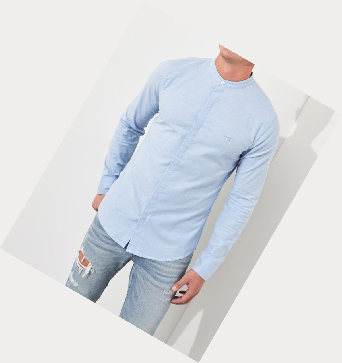 Light Blue Hollister Stretch Oxford Muscle Fit Men's Long Sleeve | ZA-QKZP167