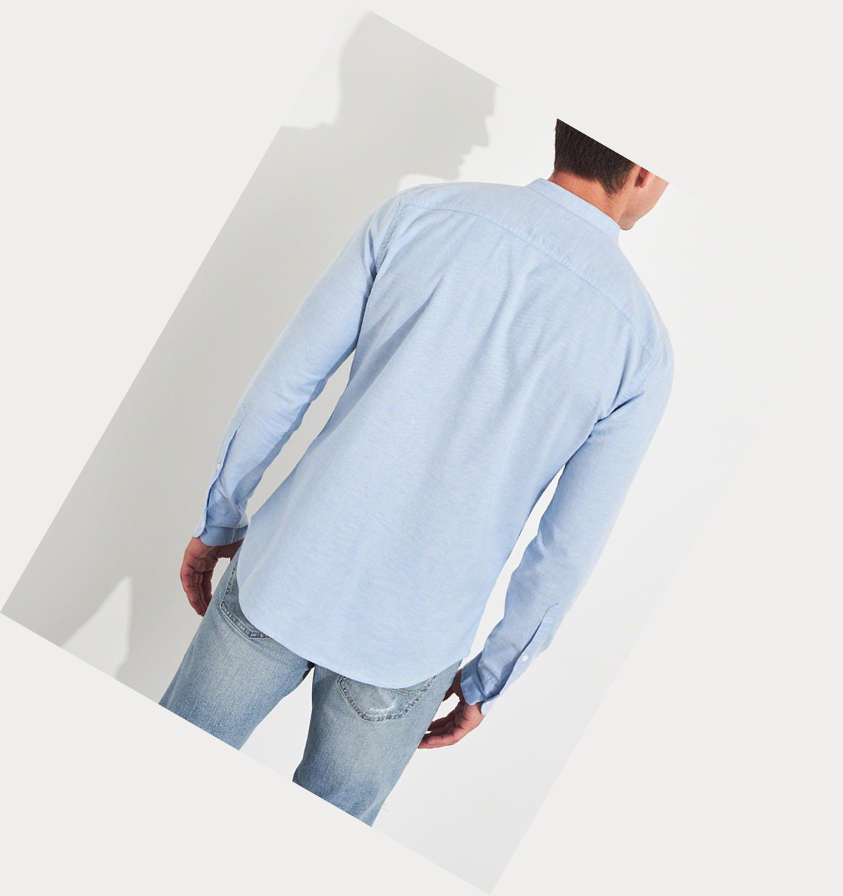 Light Blue Hollister Stretch Oxford Muscle Fit Men's Long Sleeve | ZA-QKZP167