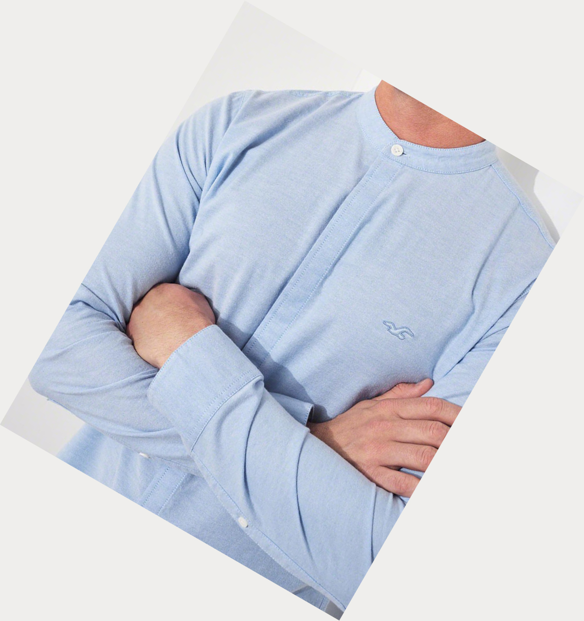 Light Blue Hollister Stretch Oxford Muscle Fit Men's Long Sleeve | ZA-QKZP167