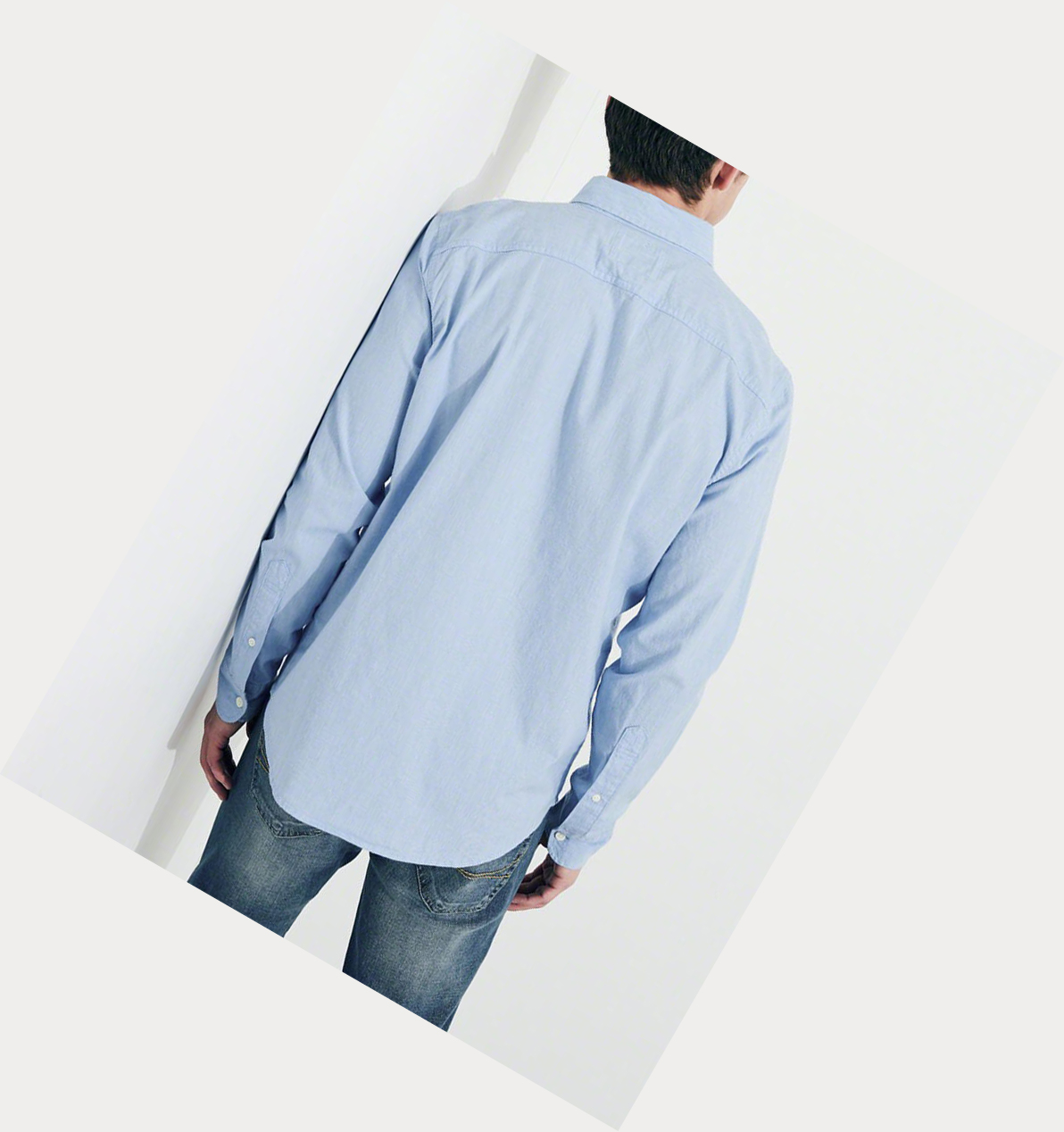 Light Blue Hollister Stretch Poplin Men's Long Sleeve | ZA-BMOG643