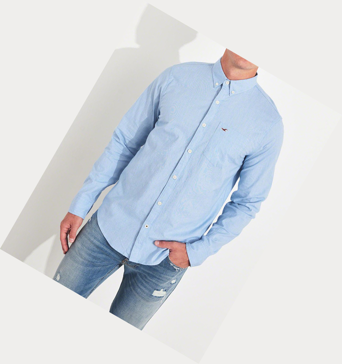 Light Blue Hollister Stretch Poplin Men's Long Sleeve | ZA-SHCW015