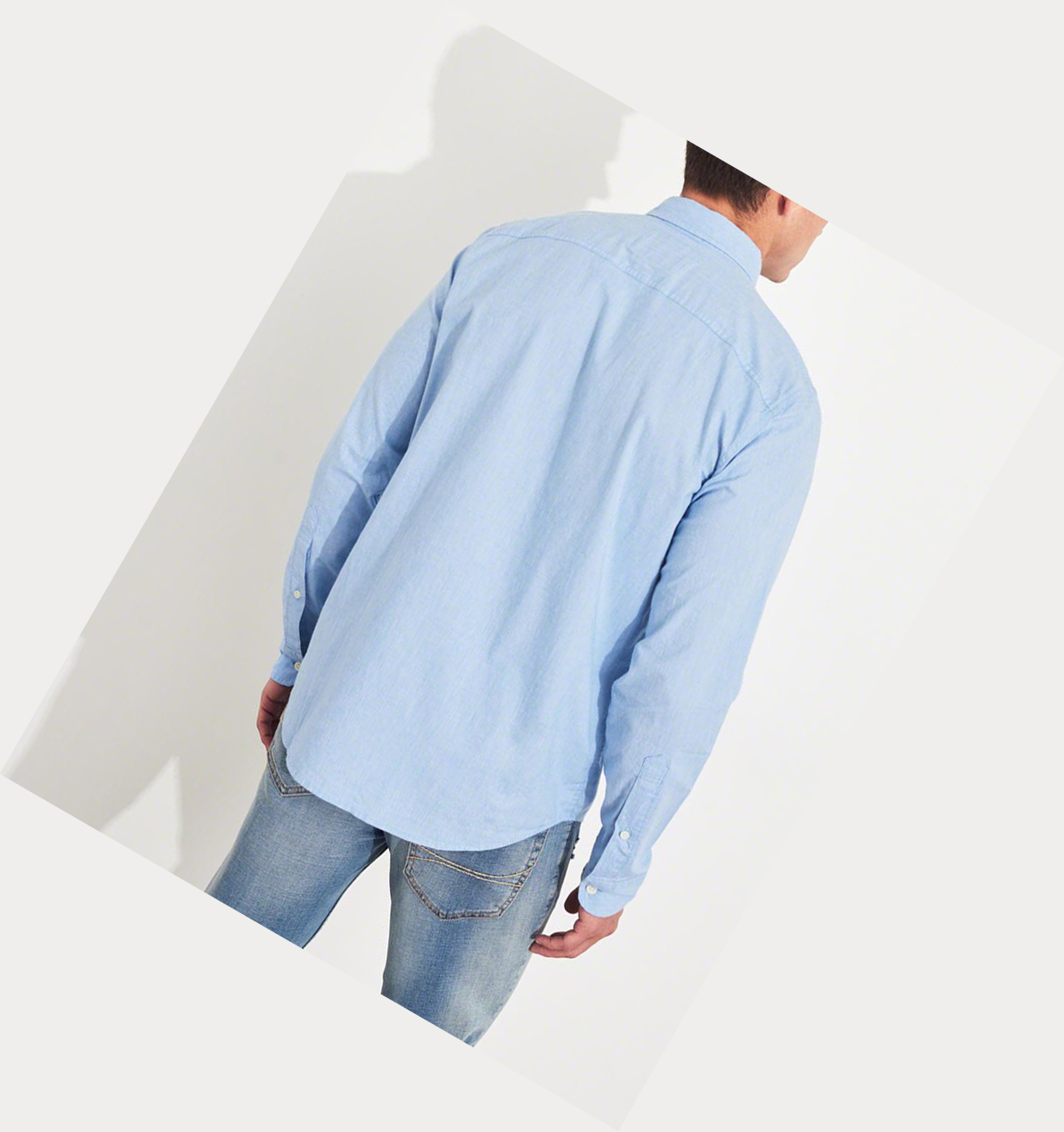 Light Blue Hollister Stretch Poplin Men's Long Sleeve | ZA-SHCW015