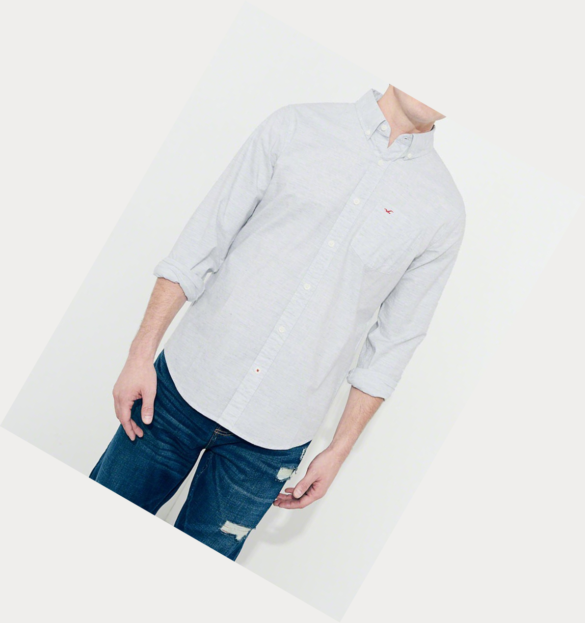 Light Blue Hollister Stretch Poplin Men's Long Sleeve | ZA-YWSB937