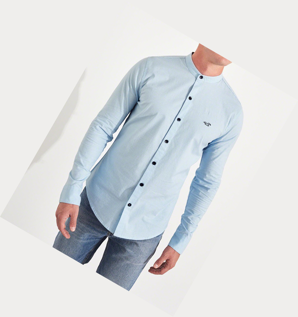 Light Blue Hollister Stretch Poplin Muscle Fit Men's Long Sleeve | ZA-BLGX359