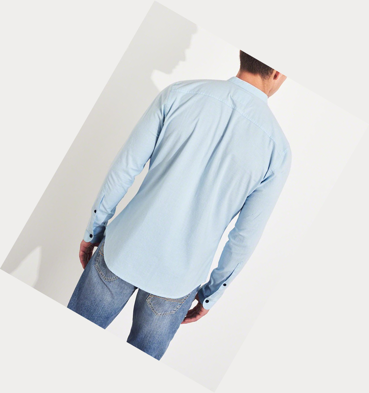 Light Blue Hollister Stretch Poplin Muscle Fit Men's Long Sleeve | ZA-BLGX359