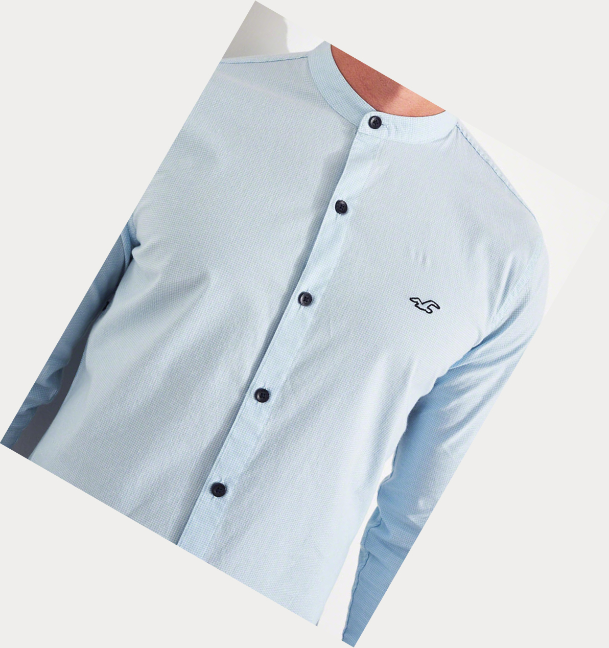 Light Blue Hollister Stretch Poplin Muscle Fit Men's Long Sleeve | ZA-BLGX359