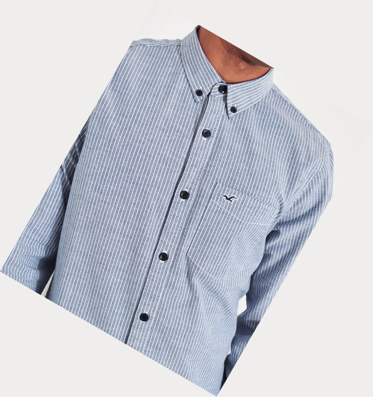 Light Blue Stripes Hollister Stretch Oxford Men's Long Sleeve | ZA-LZCQ570