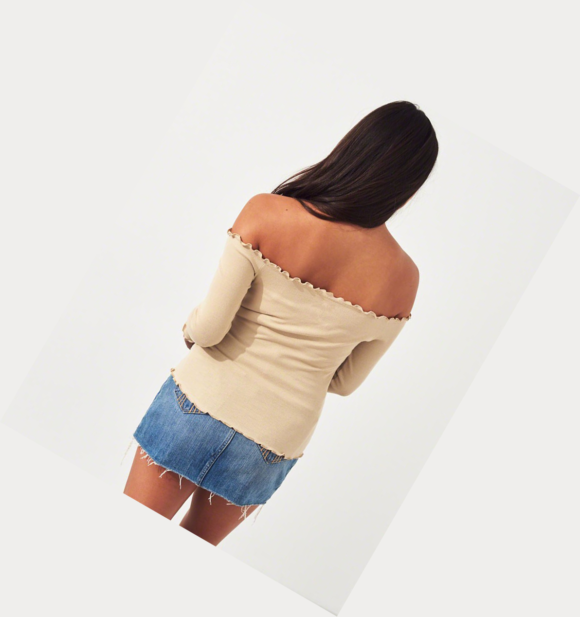 Light Brown Hollister Slim Off-The-Shoulder Women's Long Sleeve | ZA-KILE582