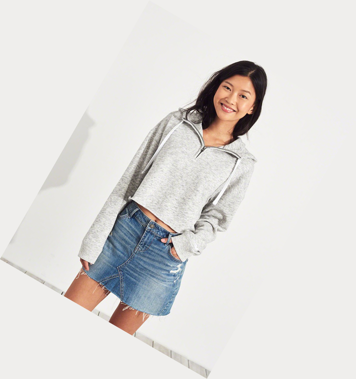 Light Grey Hollister Crop Women's Hoodie | ZA-LBQE904