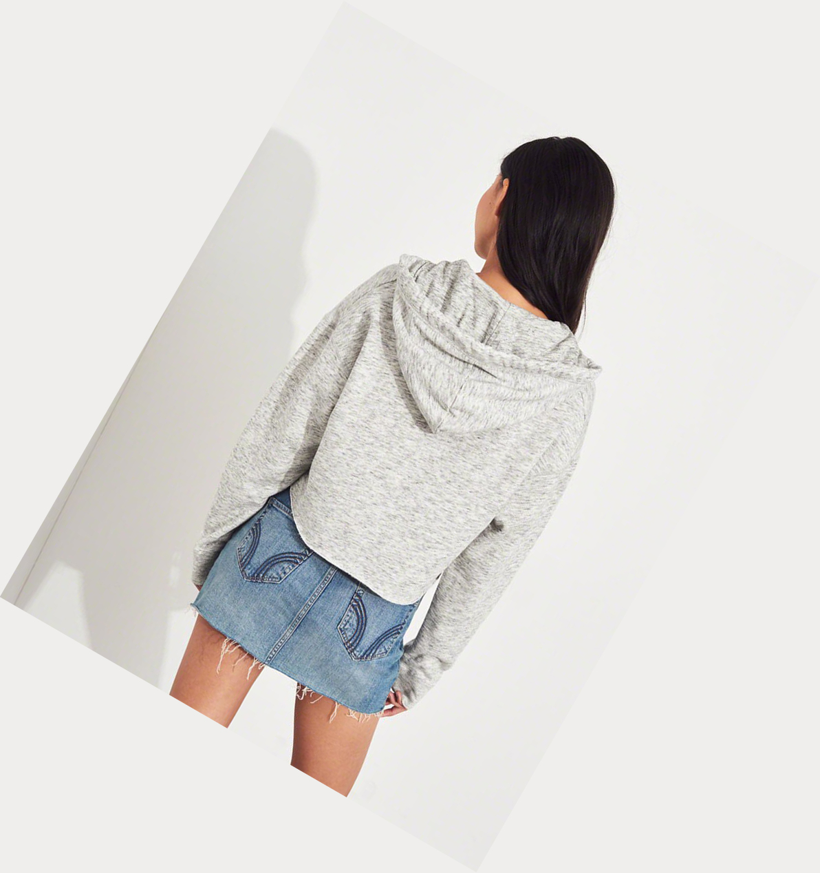 Light Grey Hollister Crop Women's Hoodie | ZA-LBQE904