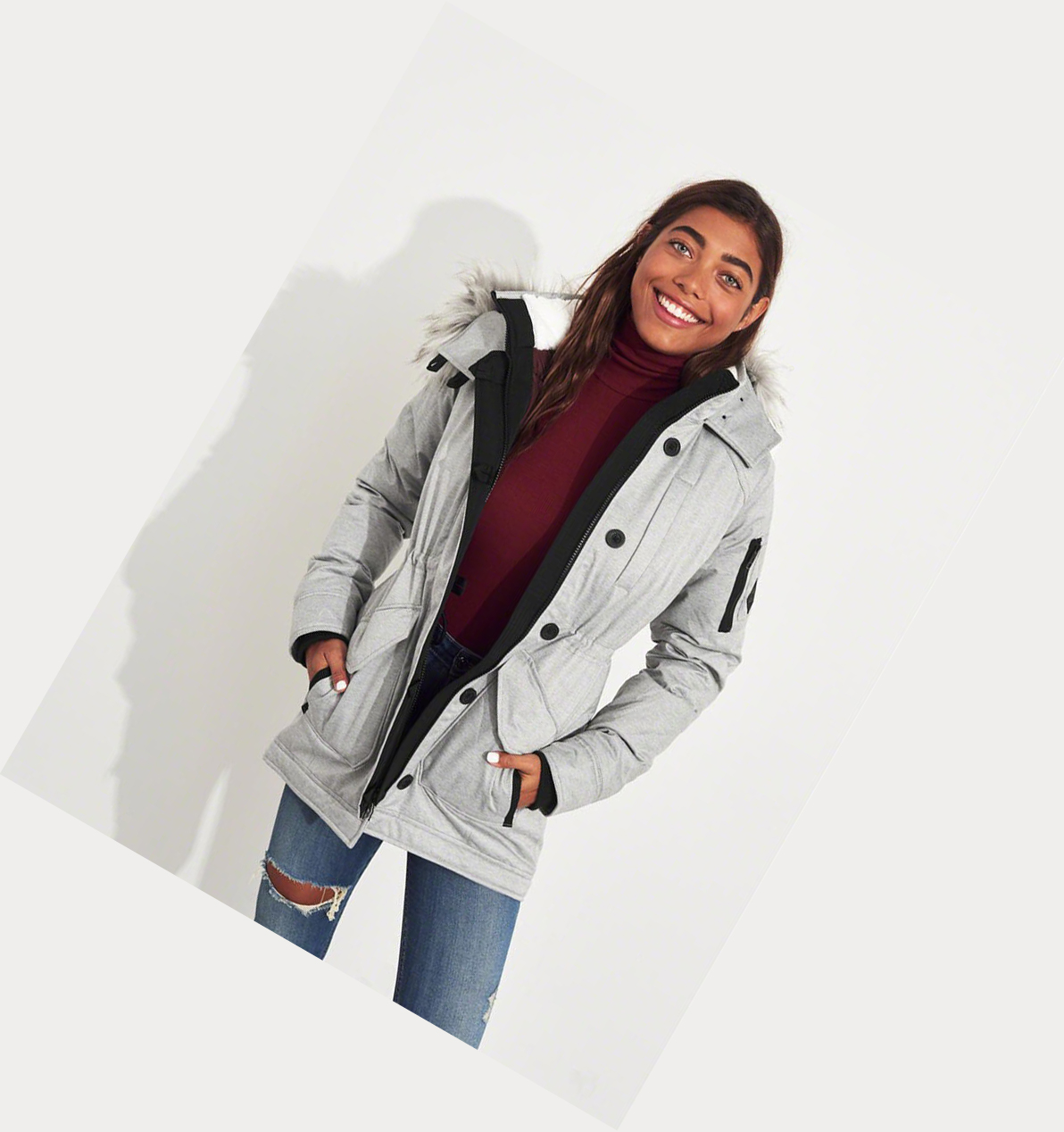 Light Grey Hollister Down Women's Parka Jackets | ZA-QEMU706