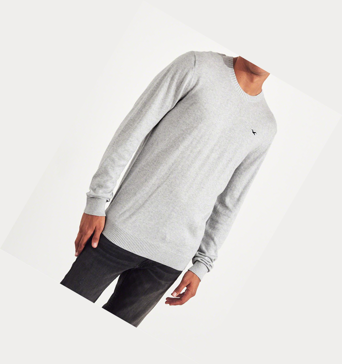 Light Grey Hollister Lightweight Crewneck Men's Sweaters | ZA-QVLH437