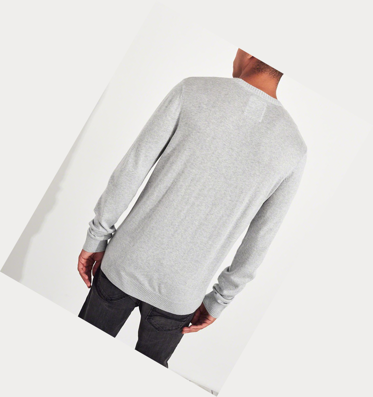 Light Grey Hollister Lightweight Crewneck Men's Sweaters | ZA-QVLH437