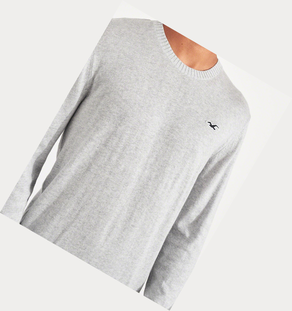 Light Grey Hollister Lightweight Crewneck Men's Sweaters | ZA-QVLH437