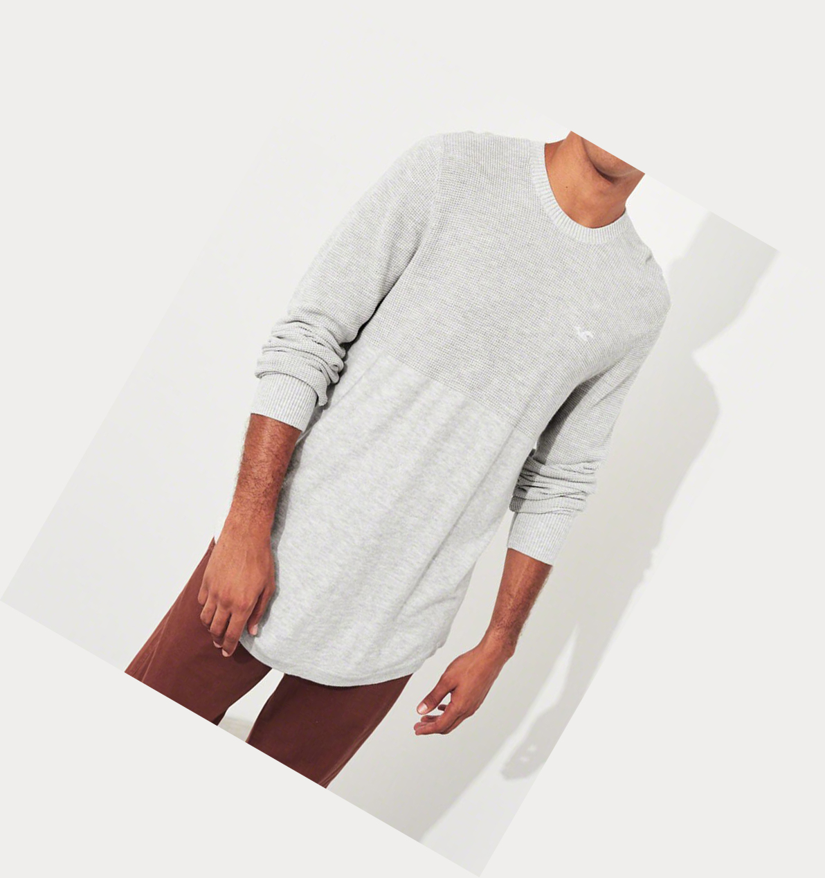 Light Grey Hollister Lightweight Curved Hem Men's Sweaters | ZA-HOGY203