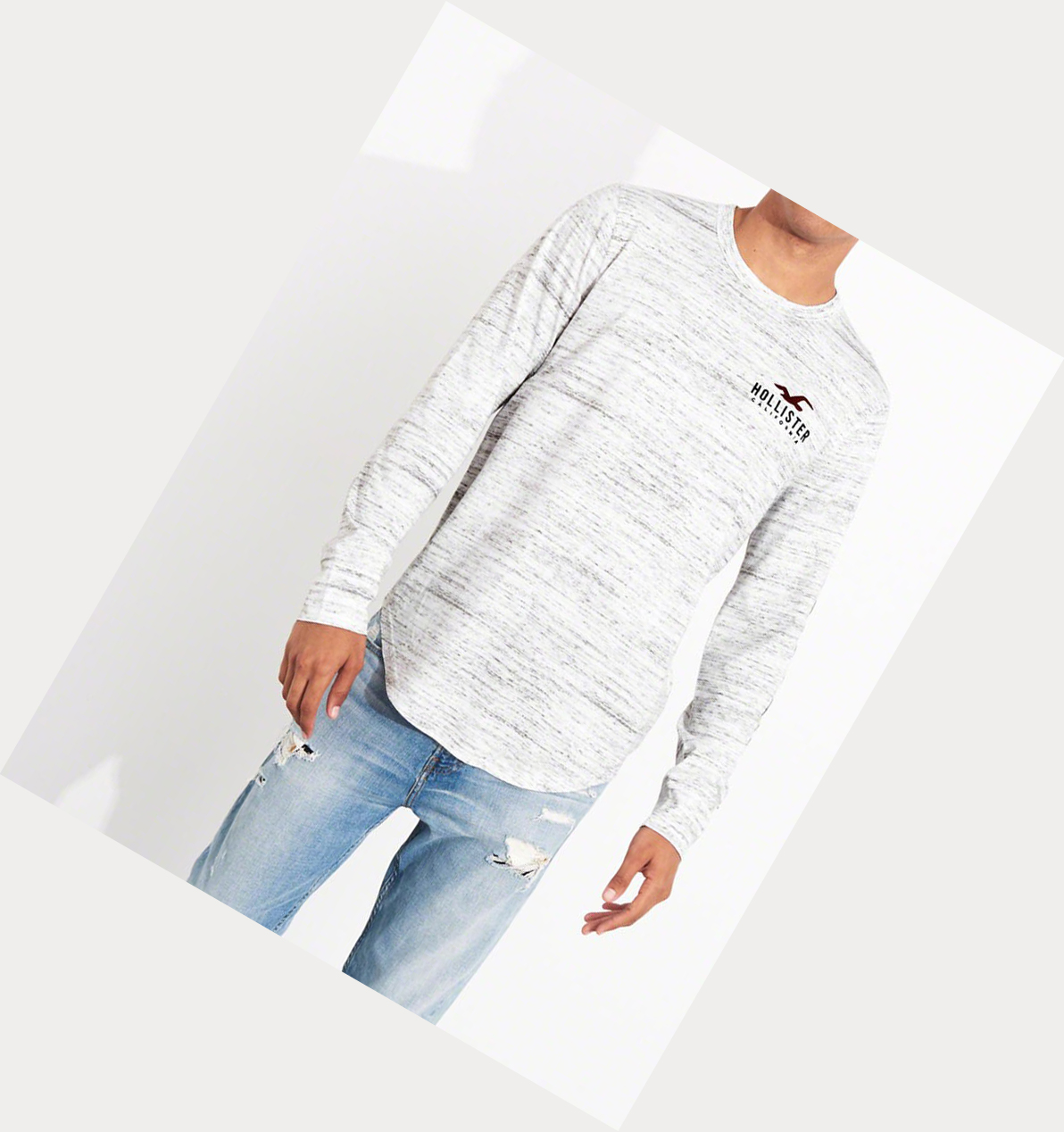 Light Grey Hollister Logo Men's Long Sleeve | ZA-NZHG450