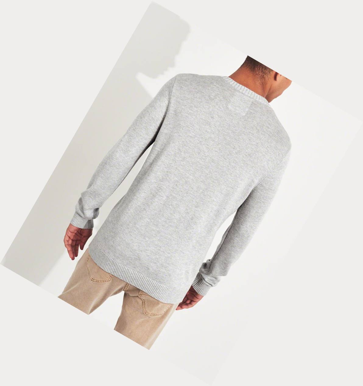 Light Grey Hollister Patterned Crewneck Men's Sweaters | ZA-NDHO415